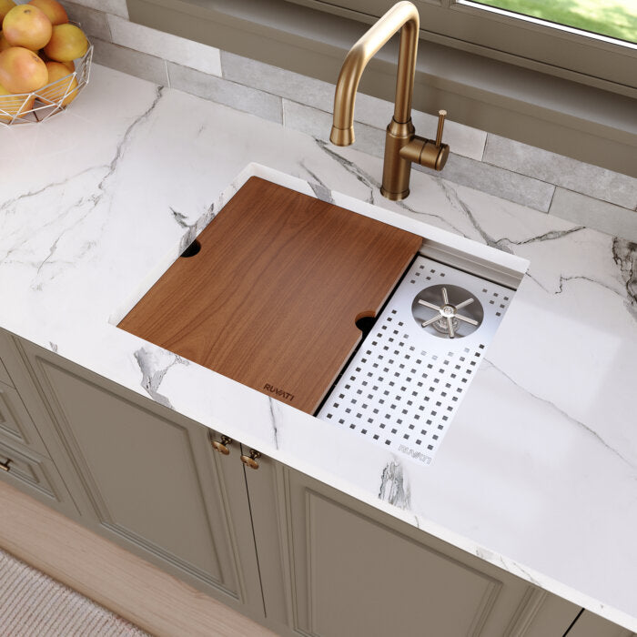 Ibiza Ruvati Glass Rinser and Sink Combo 22" Workstation for Wet Bar Bottle Washer Undermount – Model# RVH8542ST