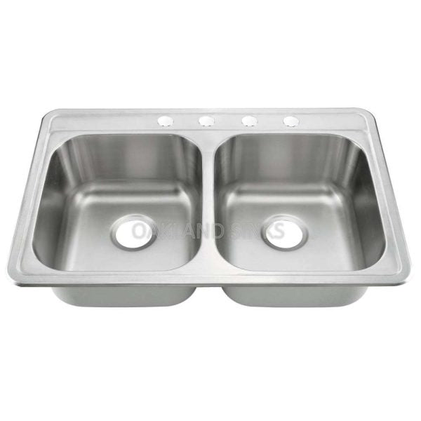 Oakland 33″ Drop-In Top Mount Stainless Steel 50/50 Double Bowl Kitchen Sink 4 Hole Model# KST332288B-4
