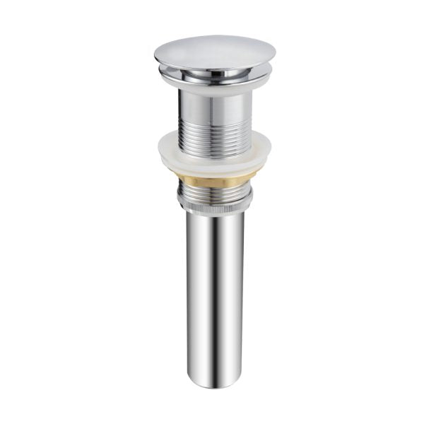 Oakland Bathroom Sink Drain Push Style Pop-Up Less Overflow in Chrome Finish Model# KSPOP-02