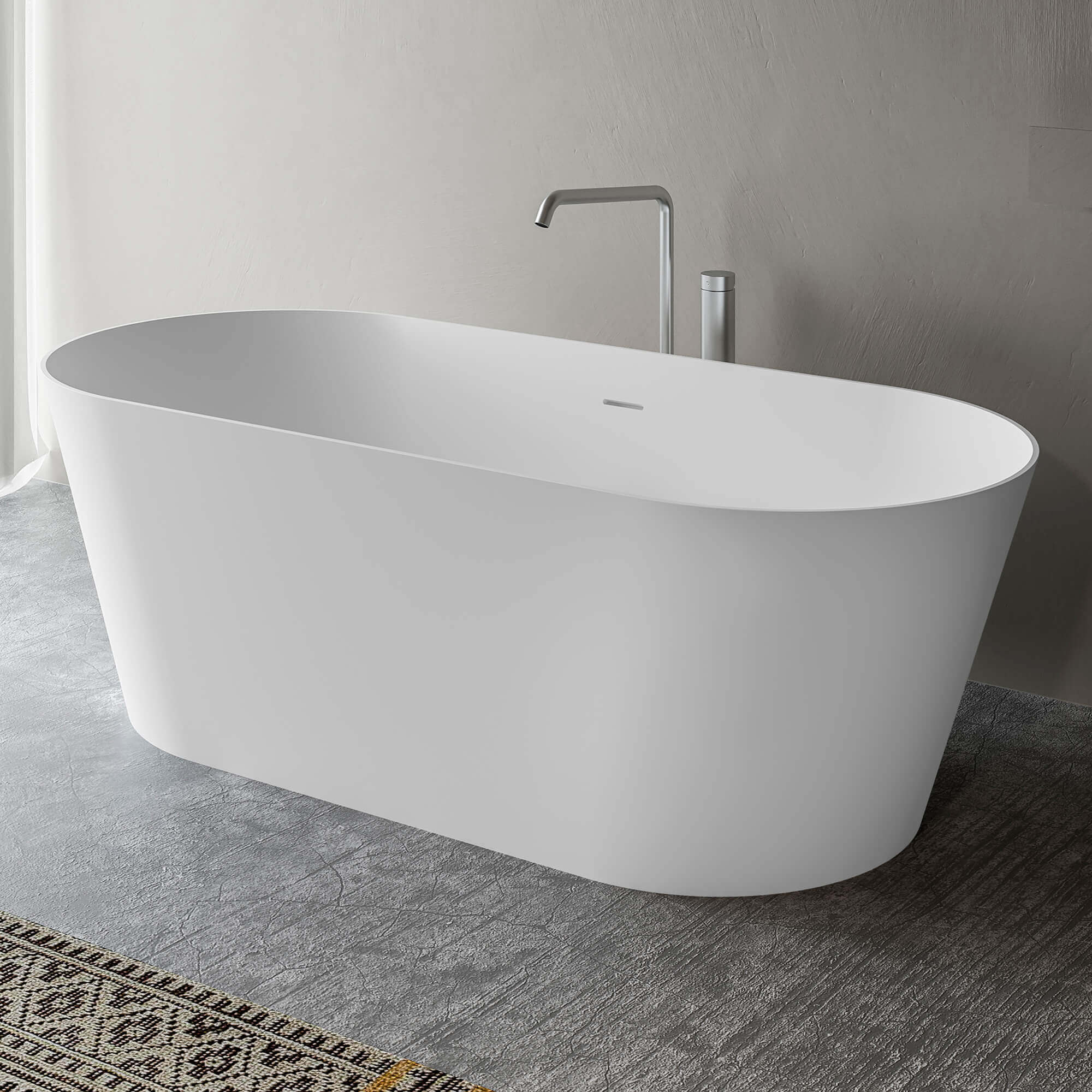 Omnia Ruvati 67-inch White epiStone Solid Surface Oval Freestanding Bathtub Omnia Matte – Model# RVB6750WH
