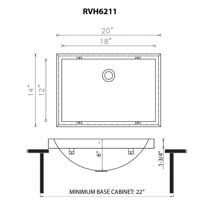 Ariaso Ruvati 20 x 14 inch Semi-Recessed Drop-in Topmount Brushed Stainless Steel Rectangular Bathroom Sink – Model# RVH6211ST