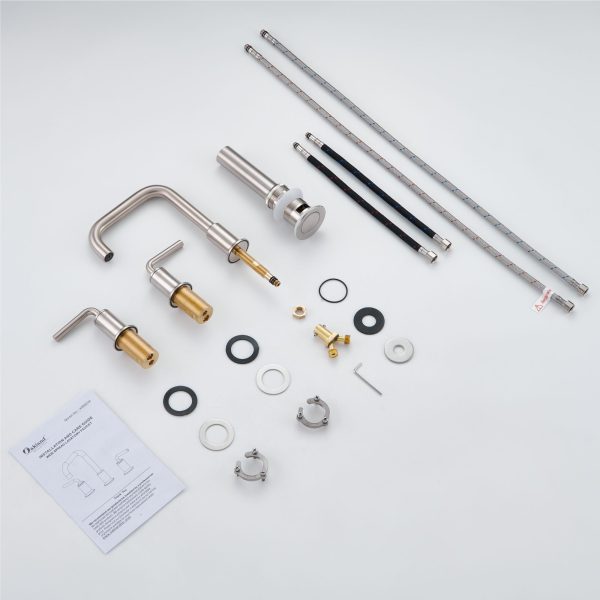 Oakland Wide Spread 3 Hole Bathroom Sink Faucet with Pop Up Drain in Brushed Nickel Model# KSB8236BN