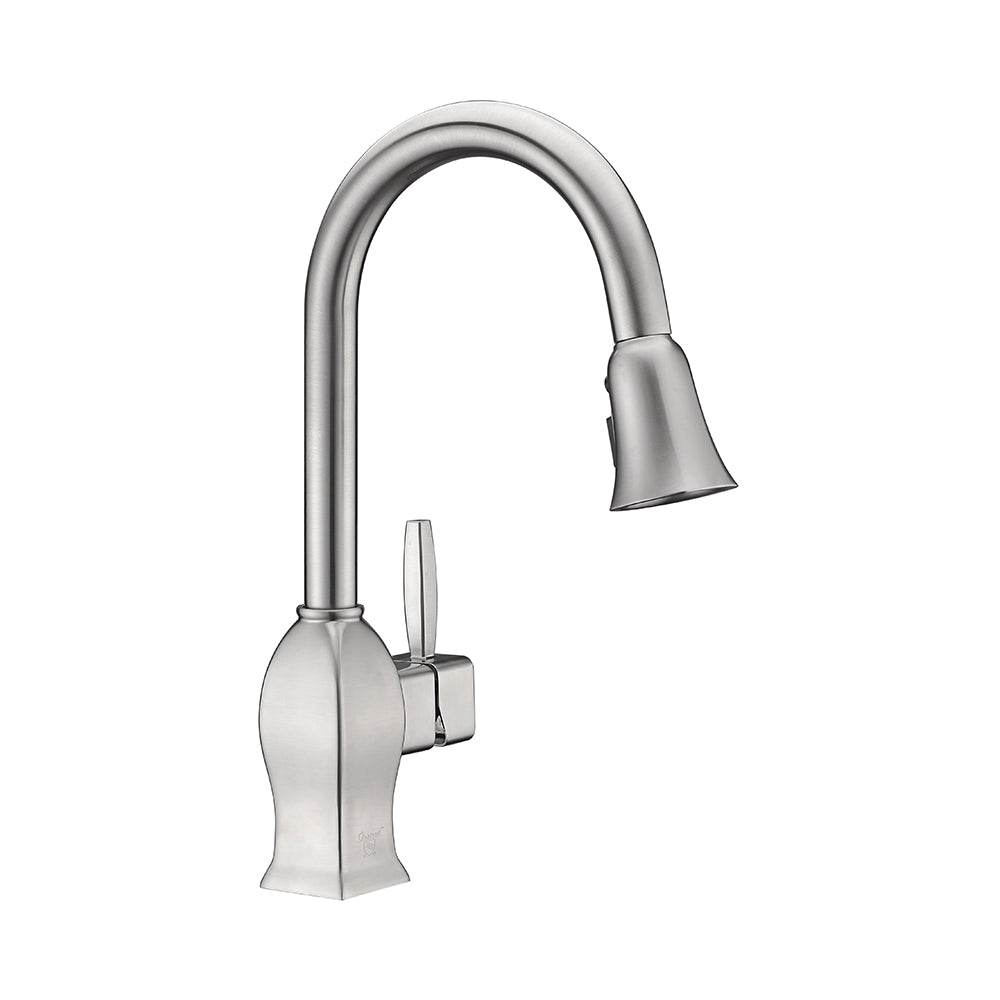 Single Handle 1 Hole Pull-Down Kitchen Faucet in Brushed Nickel – Model# KSK1122BN