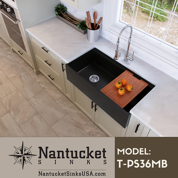 Nantucket Sinks - 36" Fireclay Farmhouse Workstation Single Bowl Kitchen Sink In Matte Black Model# T-PS36MB