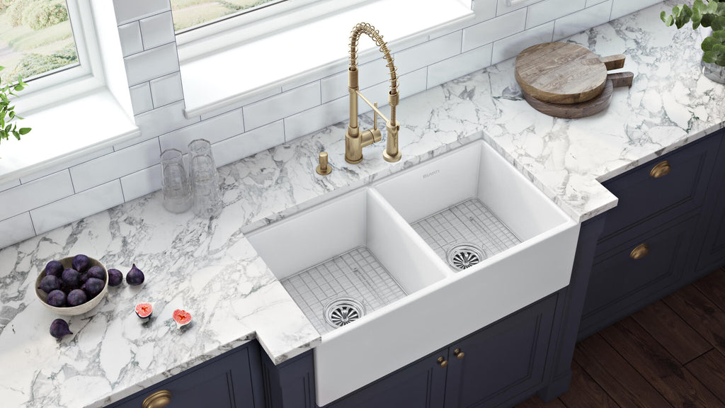 Fiamma Model: RVL2311WH Ruvati 33 x 18 inch Fireclay Farmhouse Apron-Front Kitchen Sink Double Bowl – White – RVL2311WH