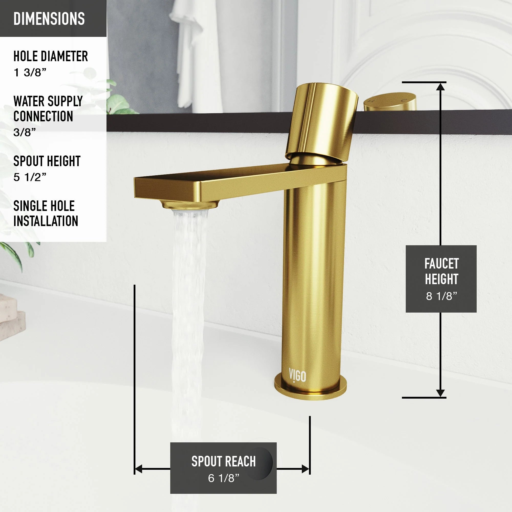 VIGO - Elan Single Hole Bathroom Faucet In Matte Brushed Gold Model# VG01045MG