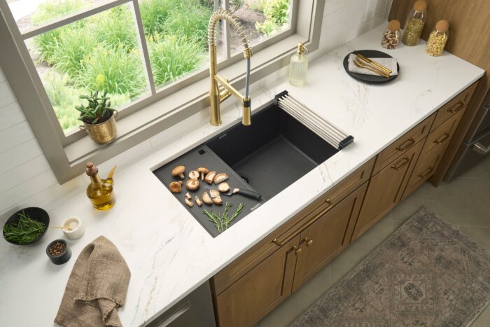epiStage Model: RVG2306BK Ruvati 33-inch Undermount Workstation Granite Composite Quartz Kitchen Sink Matte Black – RVG2306BK