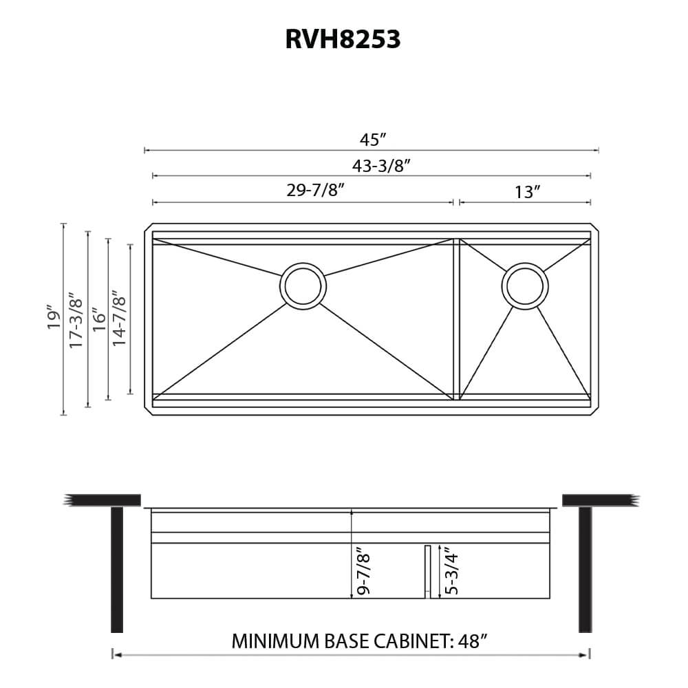 Dual Tier Model: RVH8253 Ruvati 45-inch Double Bowl Workstation Two-Tiered Ledge Kitchen Sink Undermount 16 Gauge Stainless Steel – RVH8253