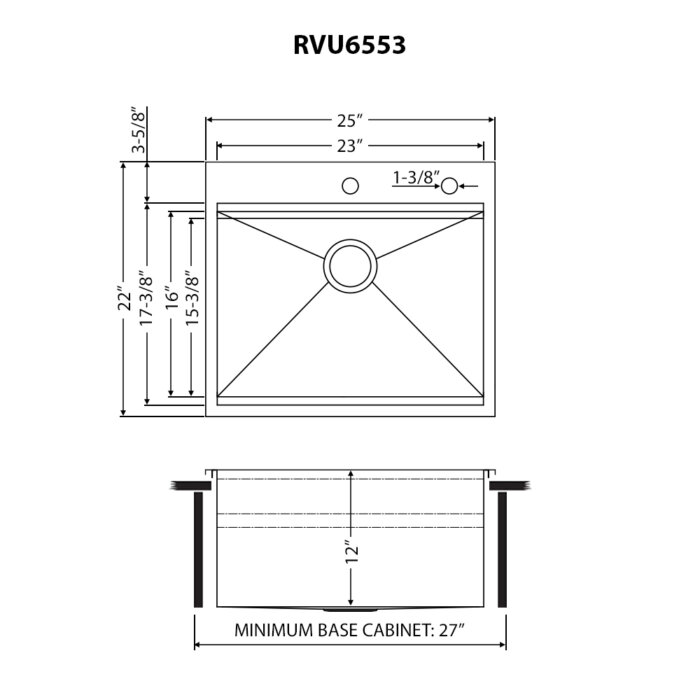 Alto Ruvati 25" x 22" x 12" Deep Laundry Workstation Sink with Washboard Top Mount Stainless Steel – Model# RVU6553