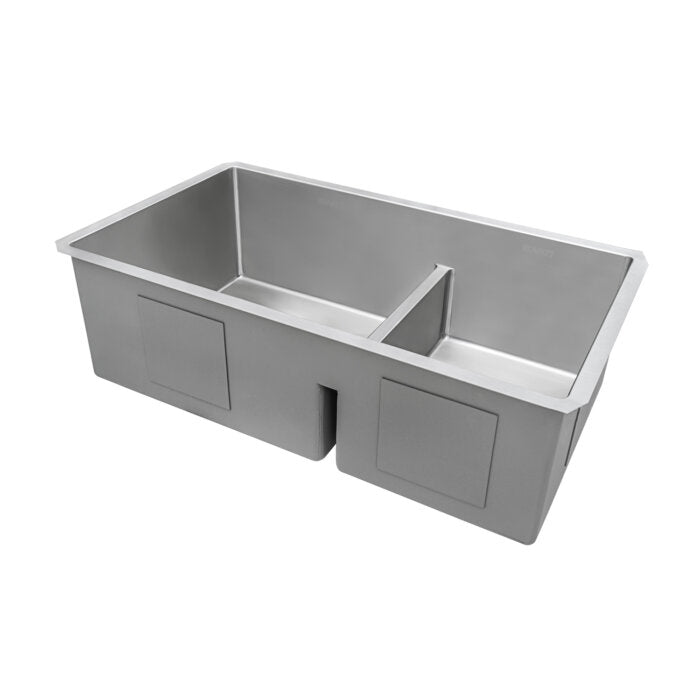 Urbana Model: RVH7419 Ruvati 33-inch Low-Divide Undermount 60/40 Double Bowl 16 Gauge Rounded Corners Stainless Steel Kitchen Sink – Model# RVH7419