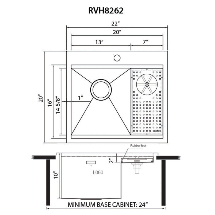 Ibiza Model: RVH8262ST Ruvati Glass Rinser and Sink Combo 22" Workstation for Wet Bar Bottle Washer Drop in Top Mount – Model# RVH8262ST