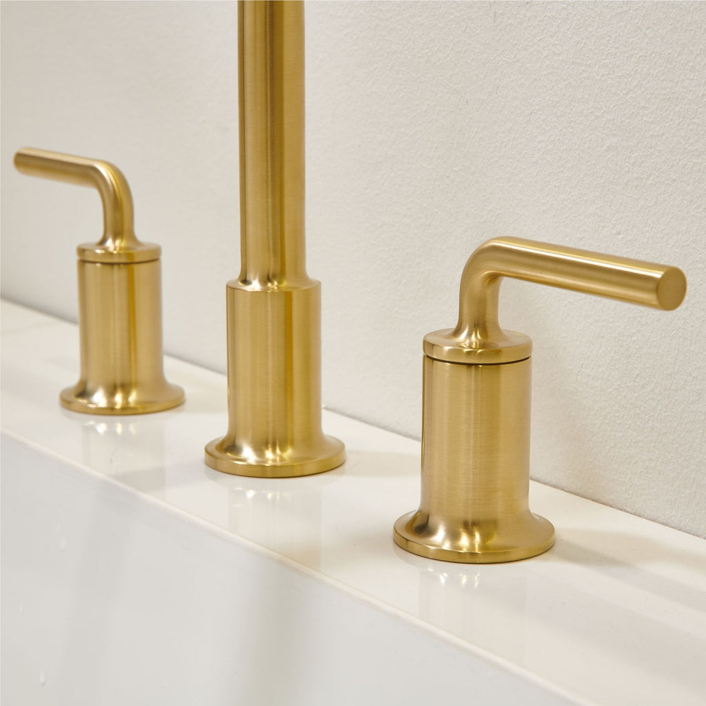 Oakland Wide Spread 2 Handle Bathroom Sink Faucet with Pop Up Drain in Satin Gold – Model #KSB8236SG