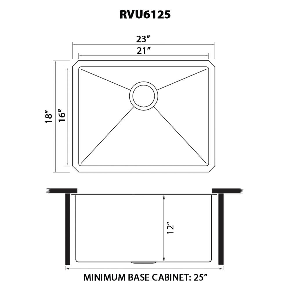 Savona Pro Ruvati 23″ x 18″ x 12″ Deep Laundry Utility Sink Rounded Corners Undermount 16 Gauge Stainless Steel – Model# RVU6125