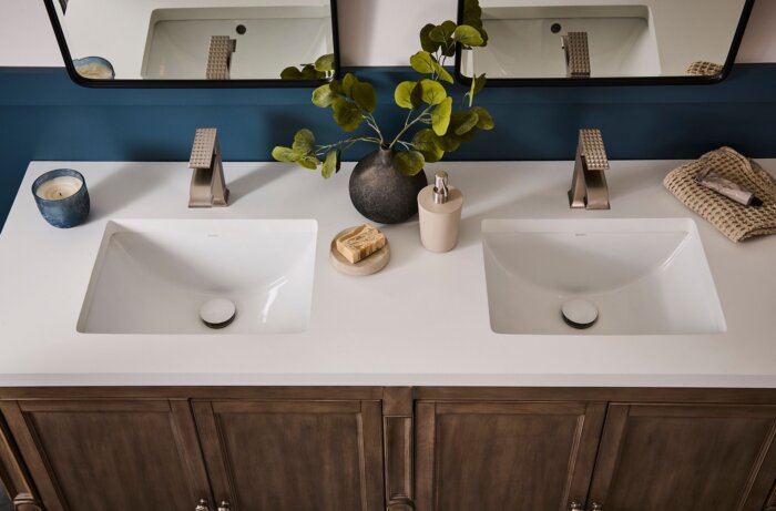 Decora Model: RVF5132BN Ruvati Decora Single Handle Square Art Deco Square Transitional Bathroom Faucet in Brushed Nickel – RVF5132BN