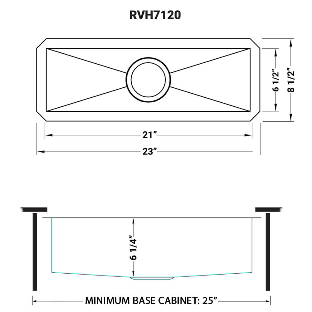 Nesta Ruvati 23″ x 8″ Bar Prep Sink Narrow Trough Undermount 16 Gauge Stainless Steel Single Bowl – Model# RVH7120