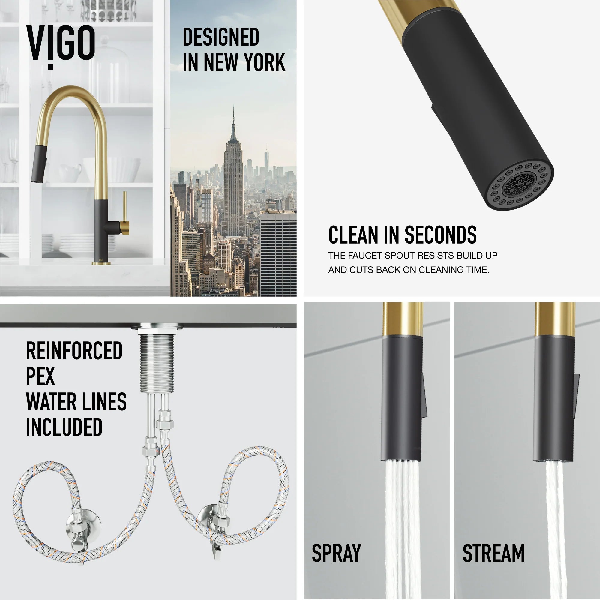 VIGO - Greenwich 18 in. Single Handle Pull-Down Kitchen Faucet In Primary Matte Brushed Gold/Matte Black Finish Model# VG02029SMBMGG