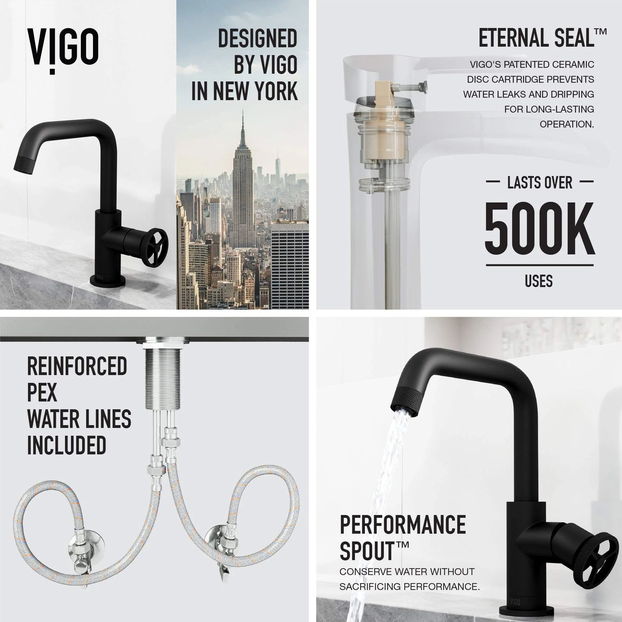 VIGO - Cass Single Hole Bathroom Faucet with Knurled Wheel Handle In Matte Black Model# VG01047MB