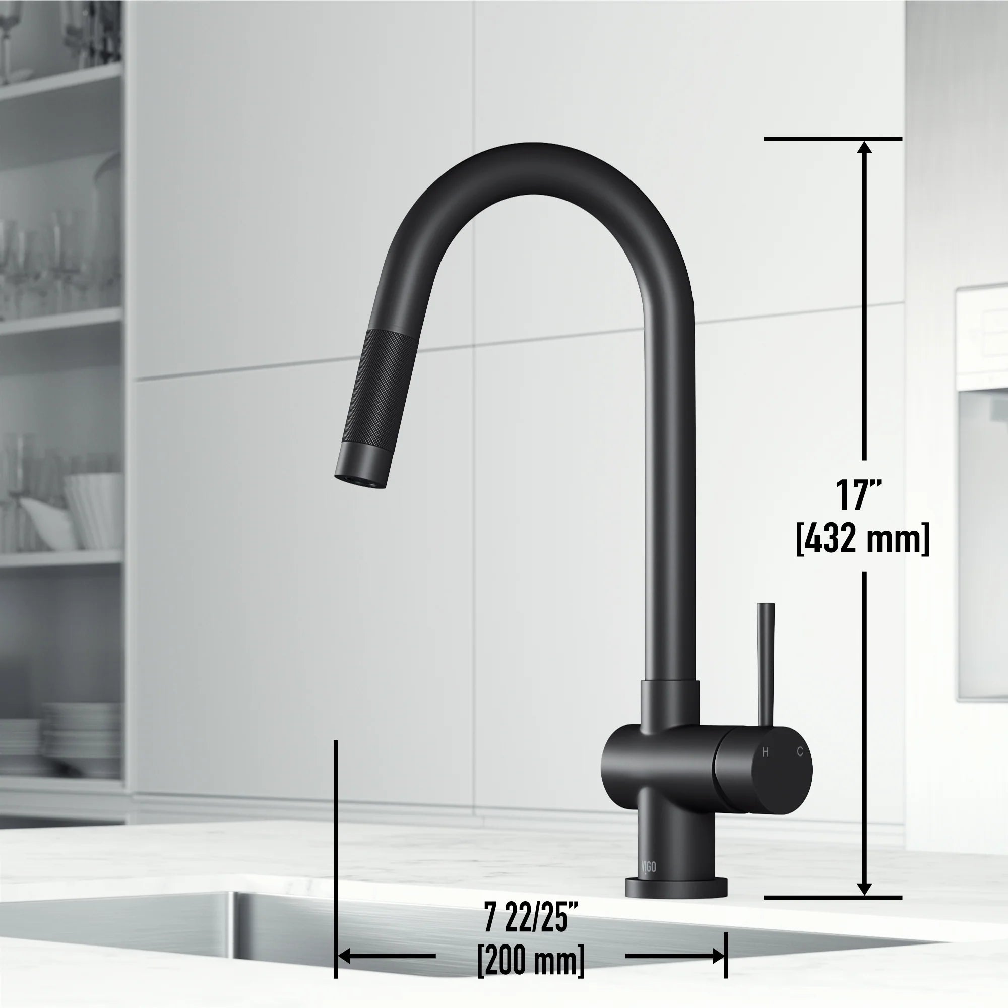 VIGO - Gramercy 17" Single Handle Smart Pull-Down Kitchen Touchless Faucet In Matte Black Model# VG02008MBS