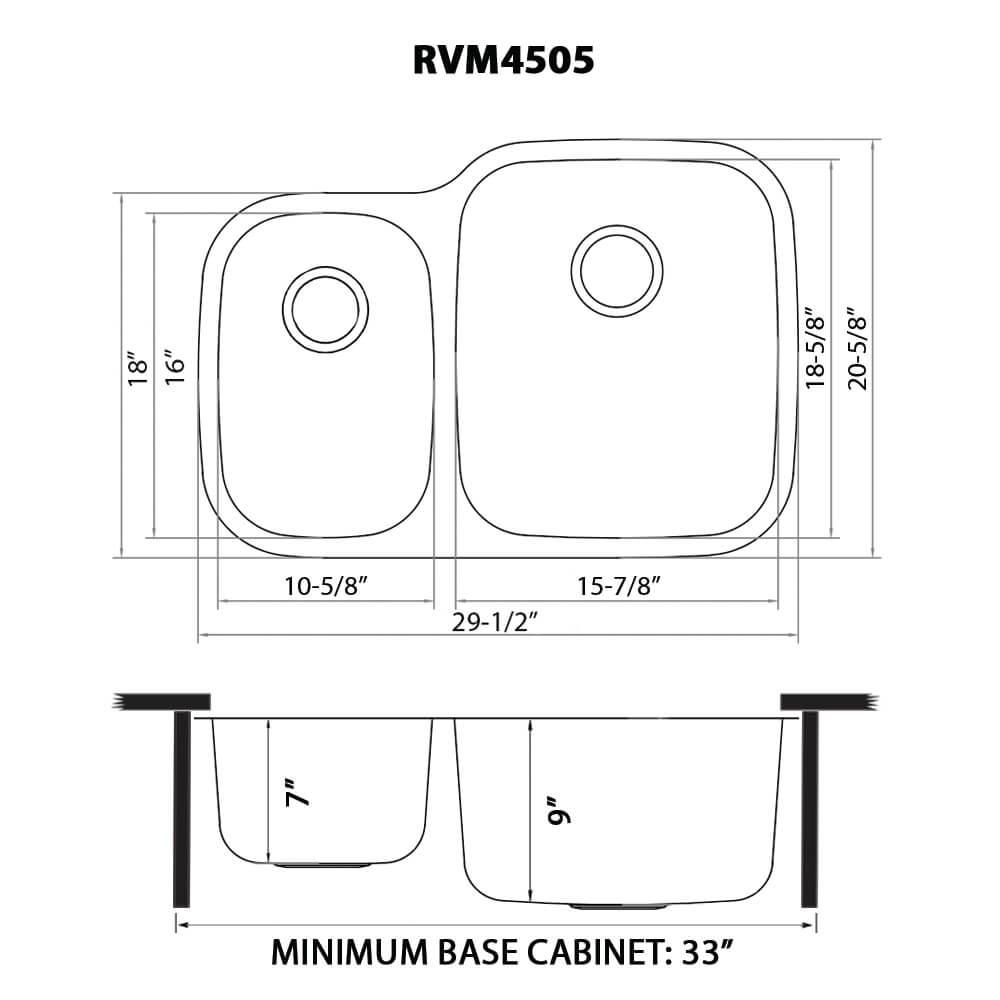 Parmi Model: RVM4505 Ruvati 29-inch Undermount 40/60 Double Bowl 16 Gauge Stainless Steel Kitchen Sink – RVM4505