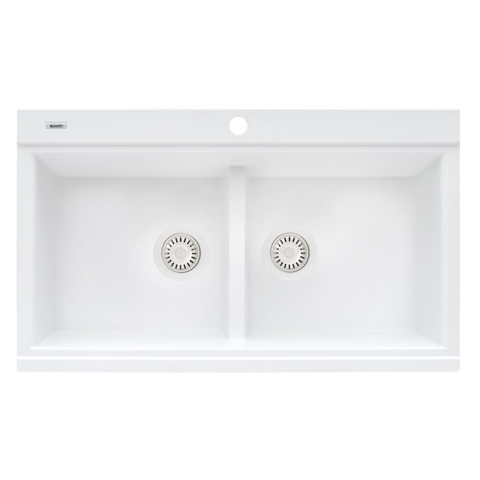 epiGranite Model: RVG1350WH Ruvati 34 inch epiGranite Drop-in Topmount Workstation Ledge Granite Composite Quartz Kitchen Sink – Arctic White Matte – RVG1350WH