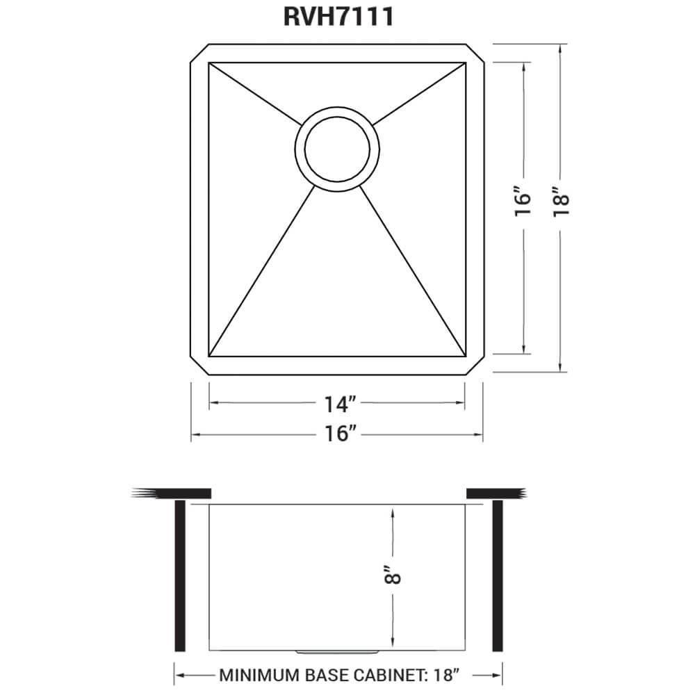 Nesta Ruvati 16-inch Undermount 16 Gauge Zero Radius Bar Prep Sink Stainless Steel Single Bowl – Model# RVH7111