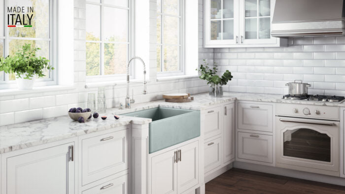 Fiamma Ruvati 33"x 20" Fireclay Reversible Farmhouse Apron-Front Kitchen Sink Single Bowl – Horizon Gray – Model# RVL2300GR
