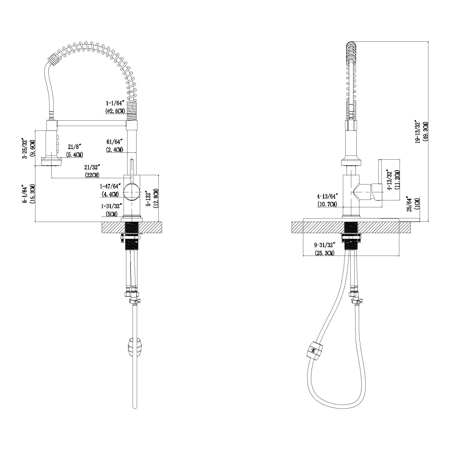 Single Handle 1 Hole Pull-Down Kitchen Faucet with Spring in Brushed Nickel Model# KSK1125BN