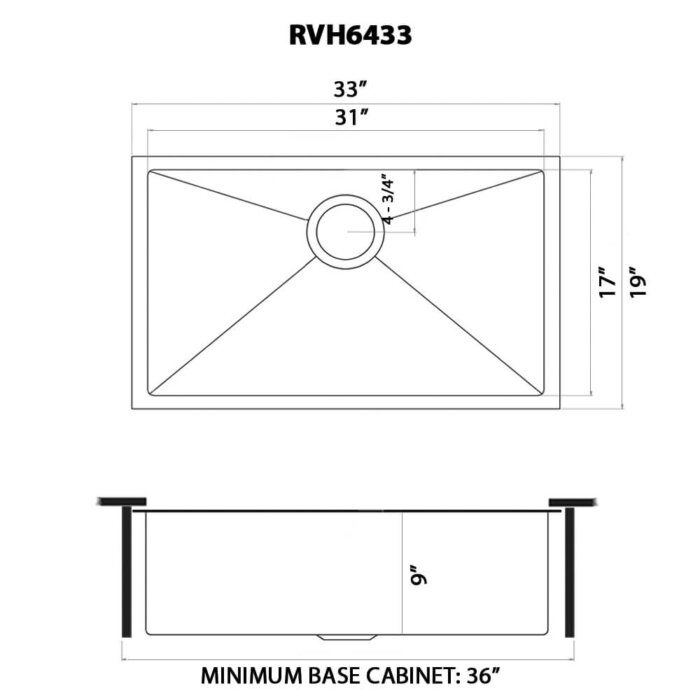 Terraza Ruvati 33" Undermount Satin Matte Gold Stainless Steel Kitchen Sink 16 Gauge Single Bowl – Model# RVH6433GG