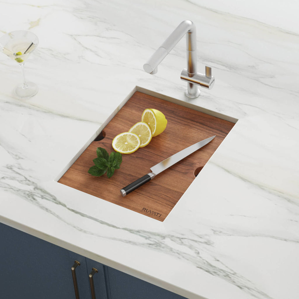 Roma Ruvati 15″ Workstation Bar Prep Sink Ledge Undermount 16 Gauge Stainless Steel Single Bowl – Model # RVH8304