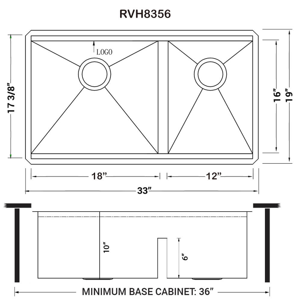 Roma Ruvati 33-inch Workstation Ledge 60/40 Double Bowl Undermount 16 Gauge Stainless Steel Kitchen Sink – Model # RVH8356