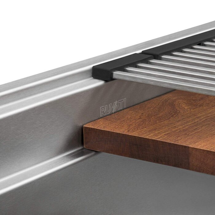 Dual-Tier Pro Ruvati 45-inch Workstation Two-Tiered Ledge Kitchen Sink Undermount 16 Gauge Stainless Steel – Model# RVH6333ST