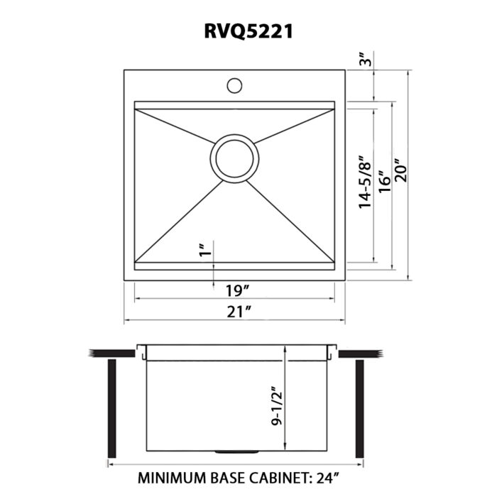 Merino Ruvati 21" x 20" Outdoor Workstation Sink T-316 Marine Grade Top Mount Stainless Steel BBQ – Model# RVQ5221
