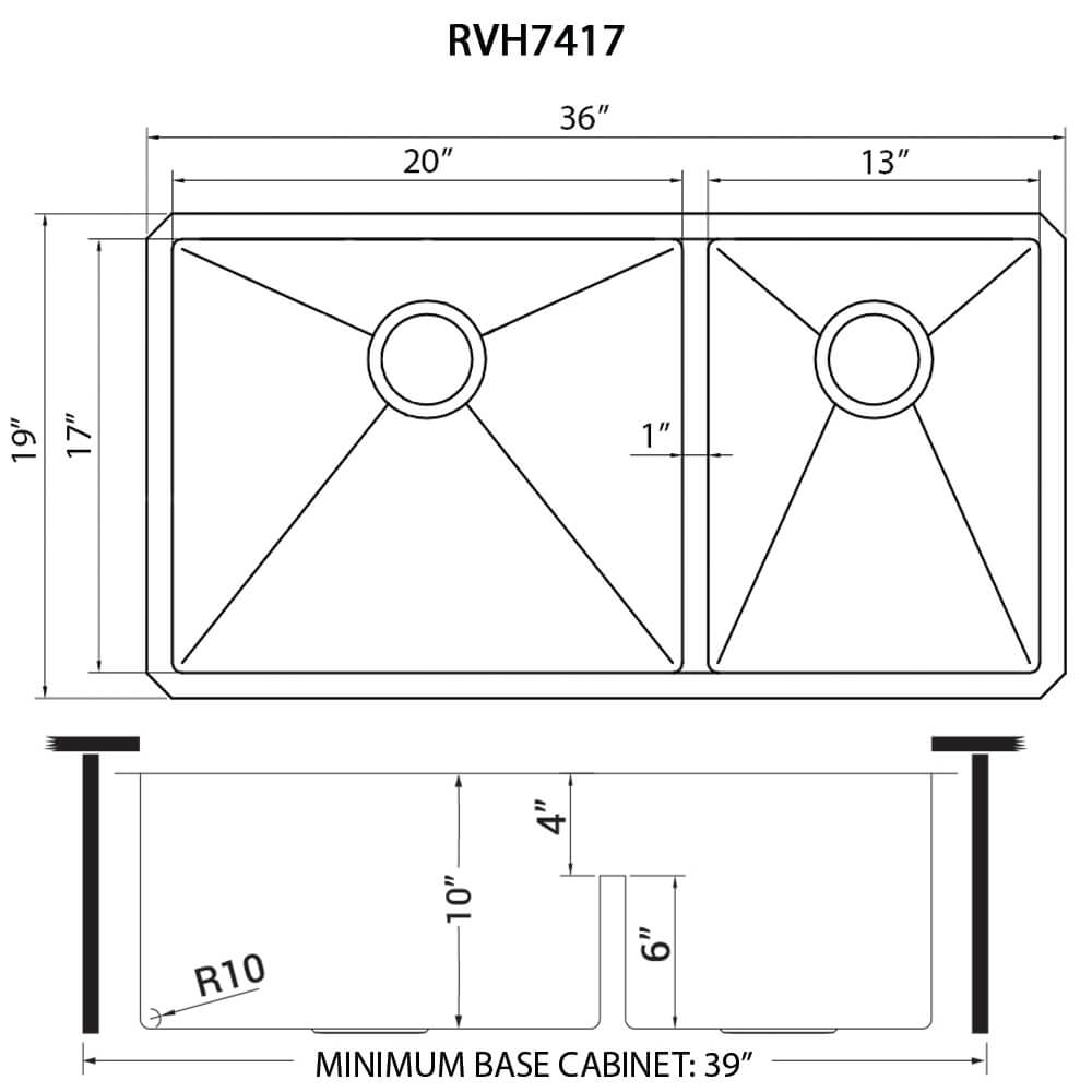 Urbana Model: RVH7417 Ruvati 36-inch Low-Divide Undermount 60/40 Double Bowl 16 Gauge Stainless Steel Kitchen Sink – Model # RVH7417