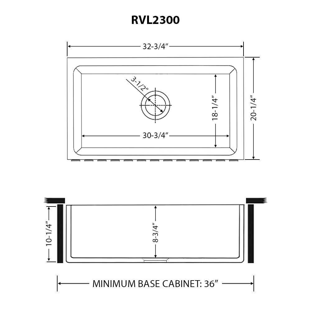 Fiamma Ruvati 33" x 20" Fireclay Reversible Farmhouse Apron-Front Kitchen Sink Single Bowl – Biscuit – Model# RVL2300BS