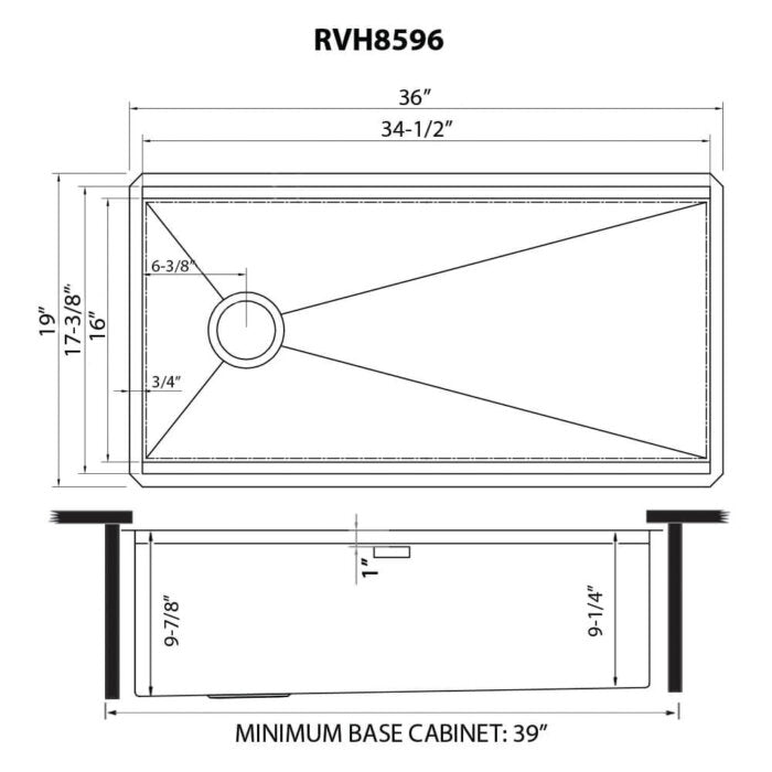 eniso Ruvati 36-inch Workstation Slope Bottom Offset Drain Undermount 16 Gauge Kitchen Sink – Model # RVH8596