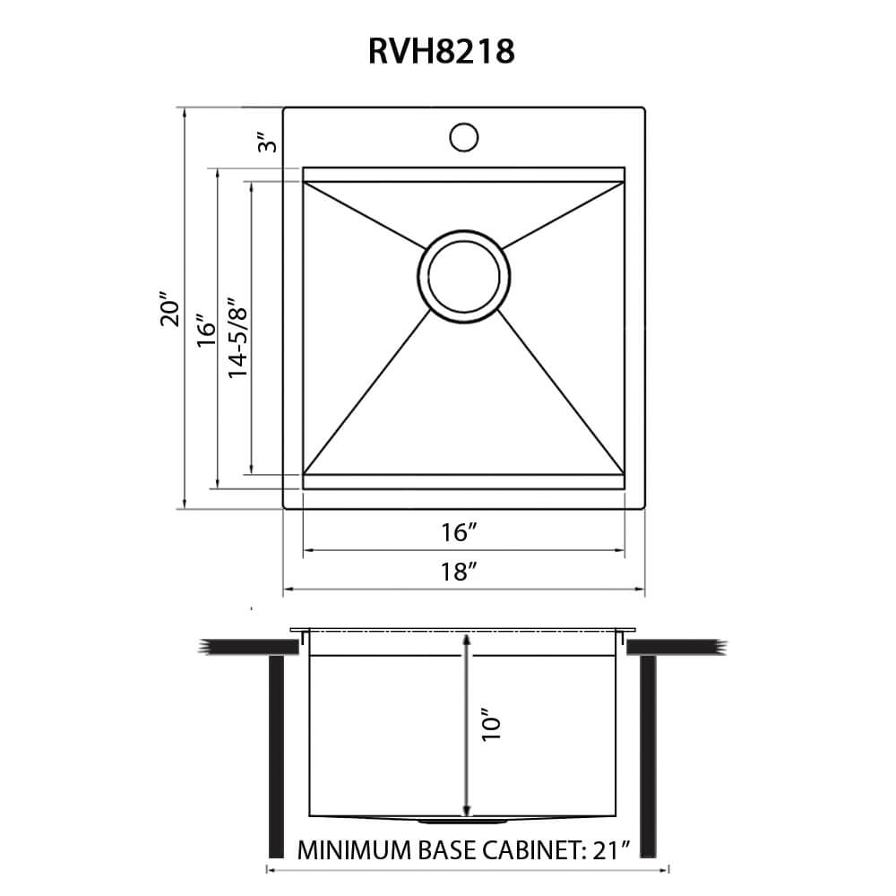 Vino Ruvati 18" x 20" RV Camper Van Workstation Drop-in Topmount Bar Prep Tiny Home Sink Stainless Steel – Model # RVH8218