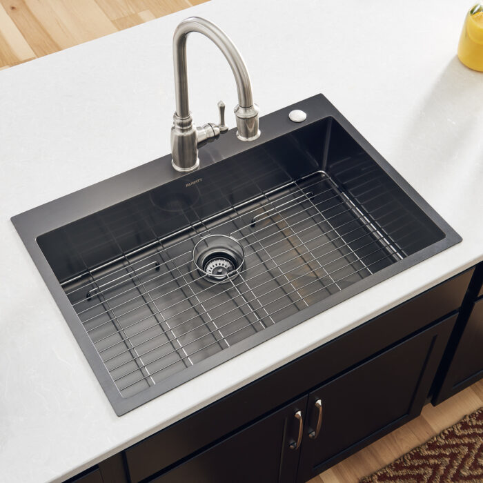 Terraza  Ruvati 33" x 22"Gunmetal Black Stainless-Steel Drop-in Top mount Kitchen Sink 16 Gauge Single Bowl – Model# RVH5005BL