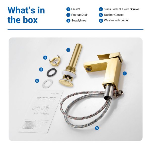 Oakland Single Handle 1 Hole Bathroom Sink Faucet with Pop Up Drain in Satin Gold Model# KSB1112SG