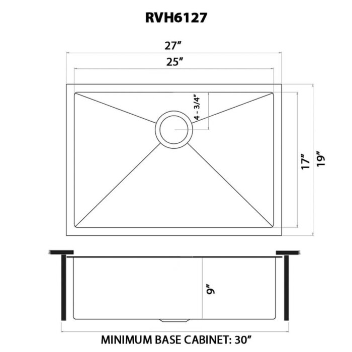 Terraza Ruvati 27" Undermount Satin Matte Gold Stainless Steel Kitchen Sink 16 Gauge Single Bowl – Model# RVH6127GG
