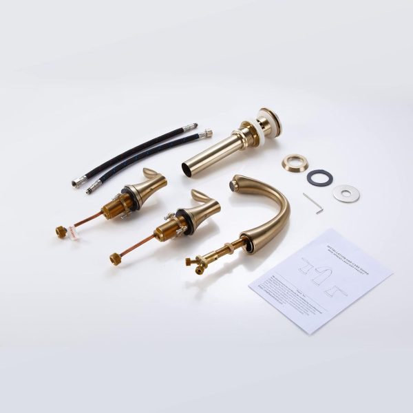 Oakland Wide Spread Bathroom Sink Faucet with Pop Up Drain in Satin Gold Model# KSB8232SG
