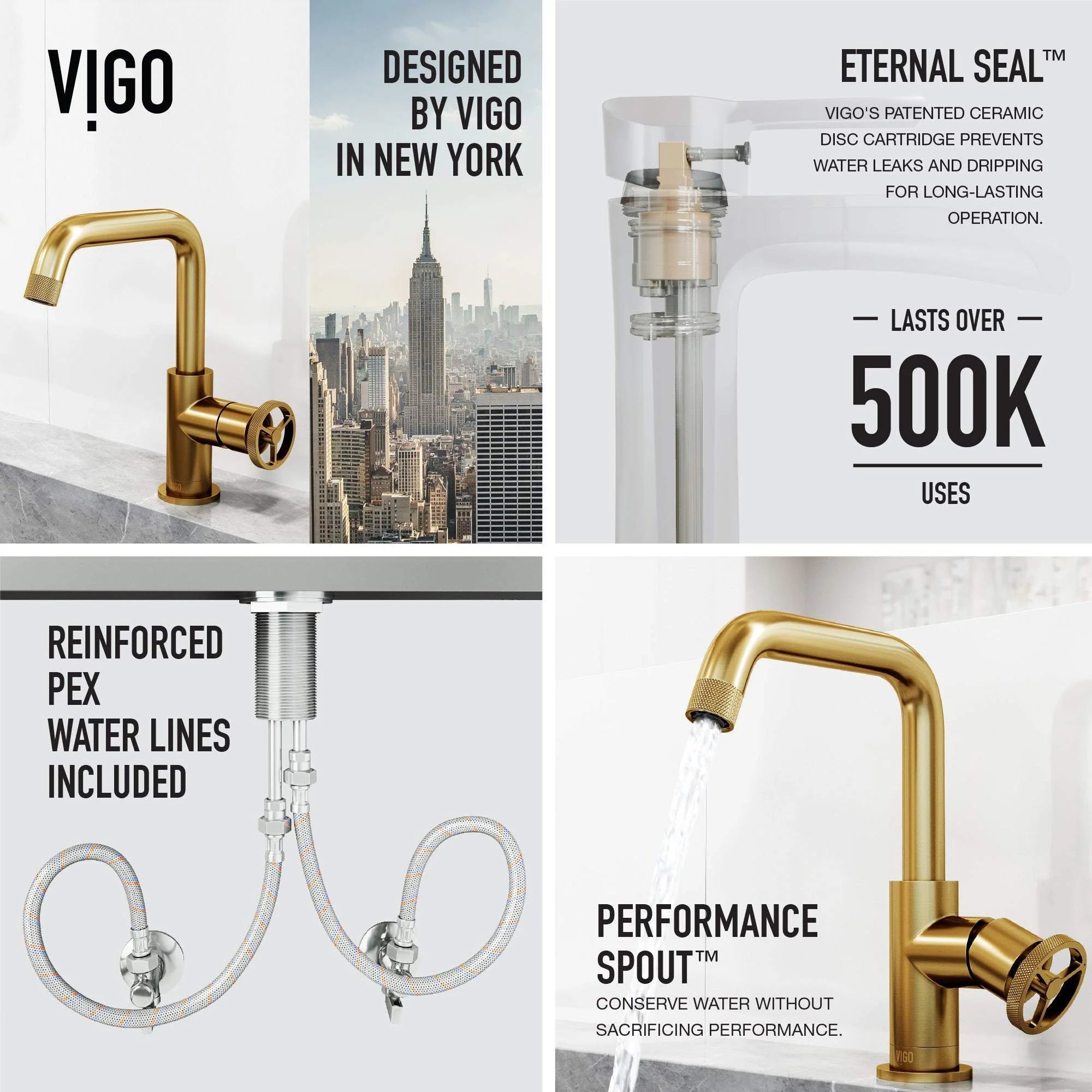 VIGO - Cass Single Hole Bathroom Faucet with Knurled Wheel Handle In Matte Brushed Gold Model# VG01047MG