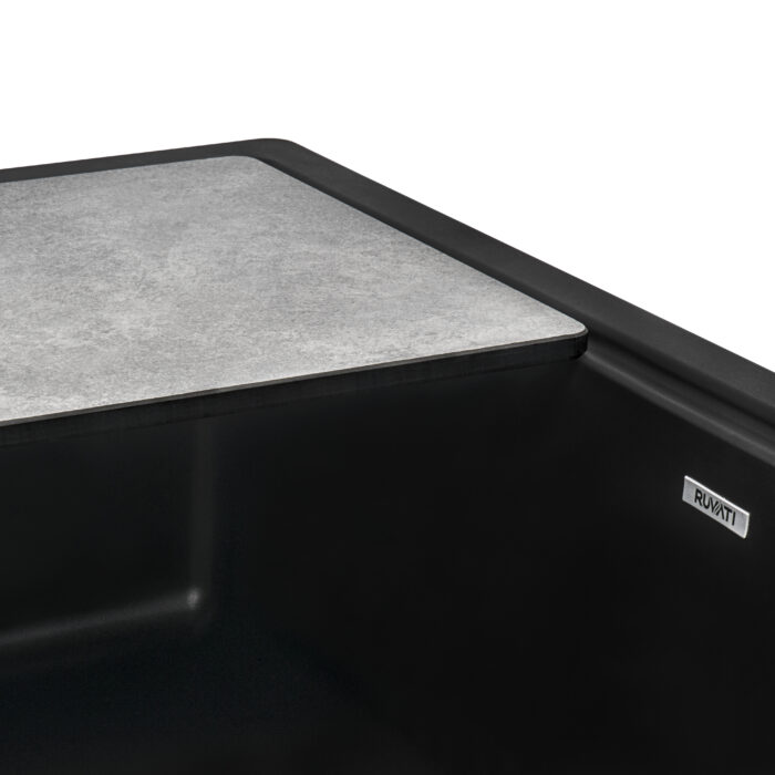 epiCast Ruvati 33" Matte Black Granite Farmhouse Workstation Apron-front Composite Kitchen Sink – Model# RVG1533BK