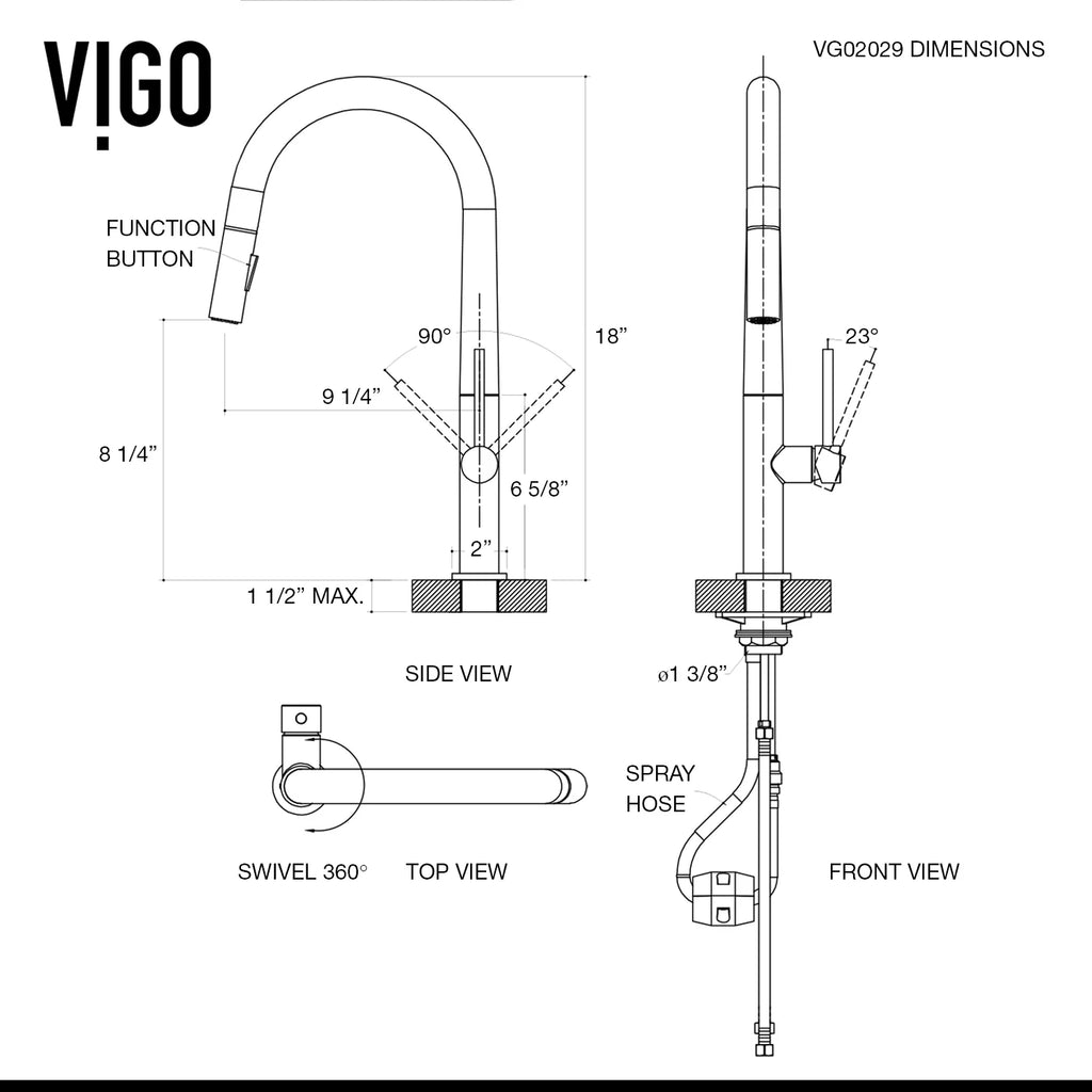 VIGO - Greenwich 18 in. Single Handle Pull-Down Kitchen Faucet In Matte Black Finish Model# VG02029SMB