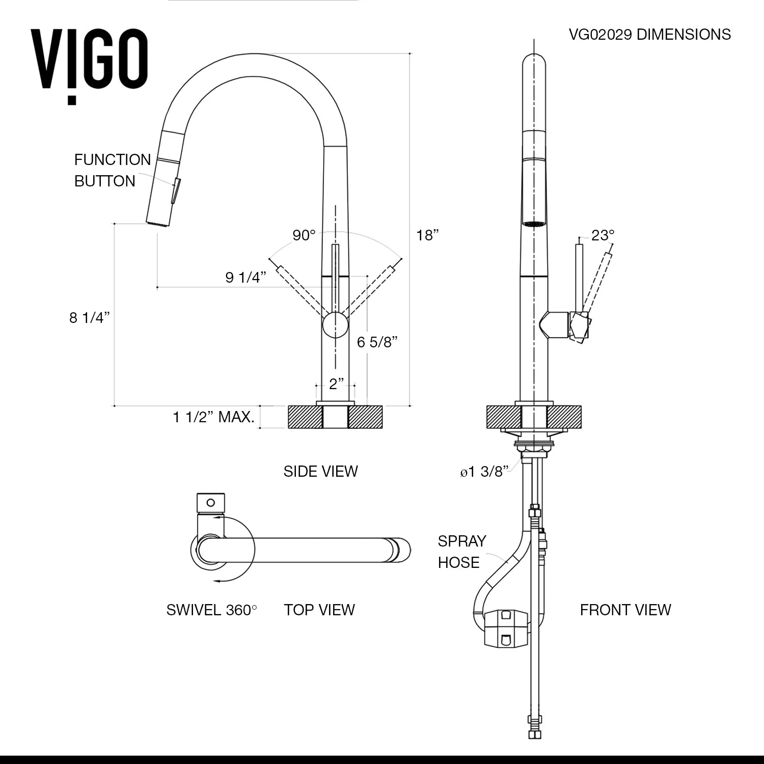 VIGO - Greenwich 18 in. Single Handle Pull-Down Kitchen Faucet In Matte Black Finish Model# VG02029SMB