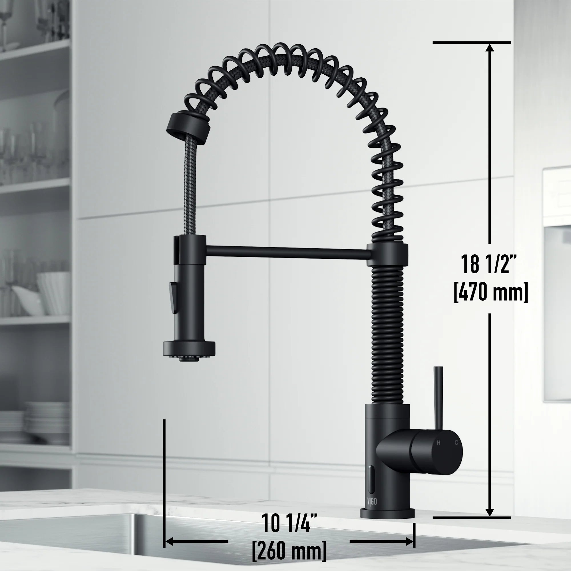 VIGO - Edison 19" Single Handle Smart Pull-Down Touchless Kitchen Faucet With Spring In Matte Black Finish Model# VG02001MBS