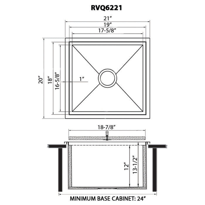 Merino Model: RVQ6221 Ruvati Insulated Ice Chest Sink 21 x 20 inch Outdoor BBQ Marine Grade T-316 Top Mount Stainless Steel – Model# RVQ6221