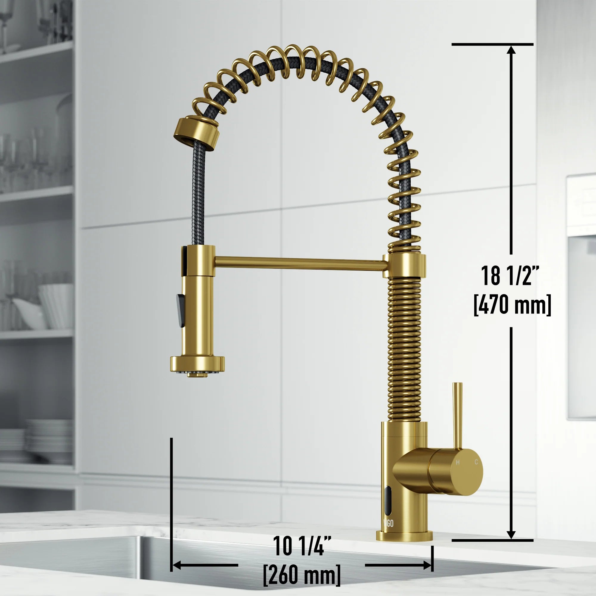 VIGO - Edison 19" Single Handle Smart Pull-Down Touchless Kitchen Faucet With Spring In Matte Brushed Gold Finish Model# VG02001MGS
