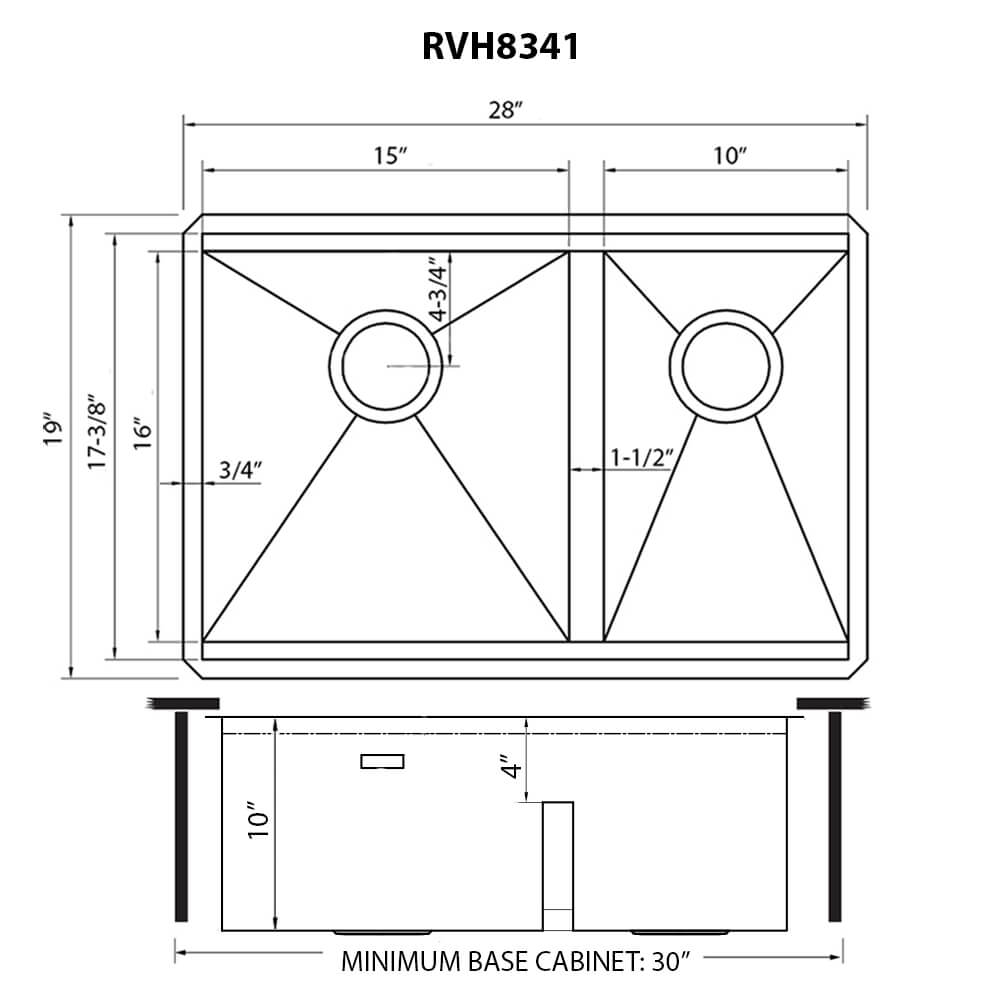 Roma Ruvati 28-inch Workstation Sink 60/40 Double Bowl Undermount Low Divide 16 Gauge Stainless Steel – Model # RVH8341