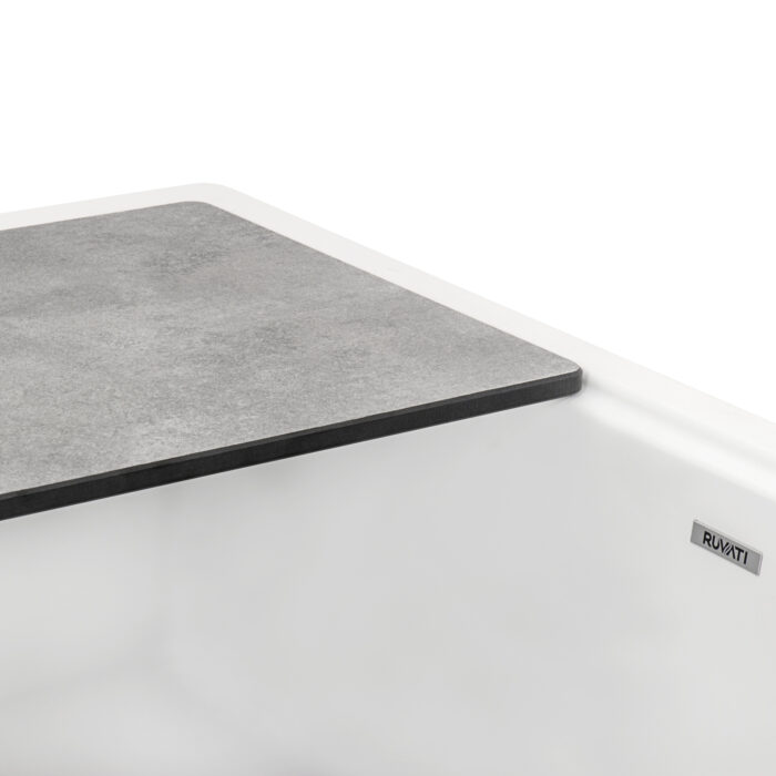 epiCast Ruvati 33-inch Matte White Granite Farmhouse Workstation Apron-front Composite Kitchen Sink – Model# RVG1533WH