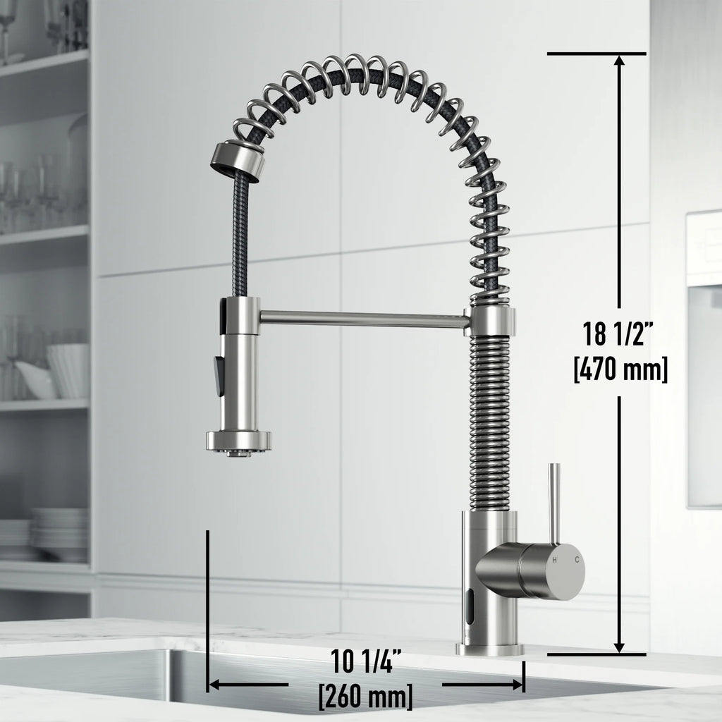 VIGO - Edison 19" Single Handle Smart Pull-Down Touchless Kitchen Faucet With Spring In Stainless Steel Finish Model# VG02001STS